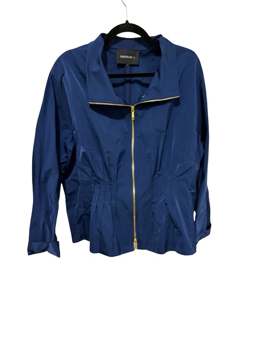 Lafayette 148 New York Jackets & Blazers - Lafayette 148 NY Navy Blue Zip-Front Jacket, Gold Hardware, Cinched Waist